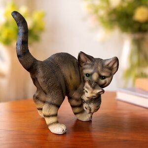 Vintage Lefton Cat Figurine – Mama Cat Carrying Kitten – Hand Painted – 5” Tall